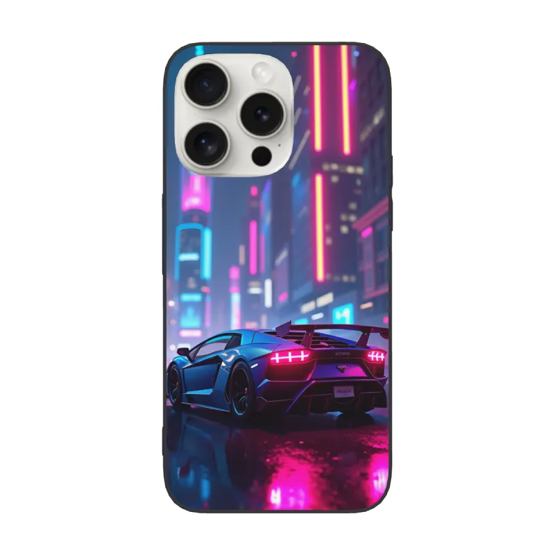 Coque pour iPhone 15/15 Pro/15 Pro Max Voiture de course de nuit Cyberpunk - OKOMALL