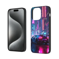 Coque pour iPhone 15/15 Pro/15 Pro Max Voiture de course de nuit Cyberpunk - OKOMALL