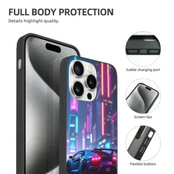 Coque pour iPhone 15/15 Pro/15 Pro Max Voiture de course de nuit Cyberpunk - OKOMALL