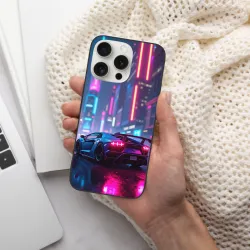 Coque pour iPhone 15/15 Pro/15 Pro Max Voiture de course de nuit Cyberpunk - OKOMALL