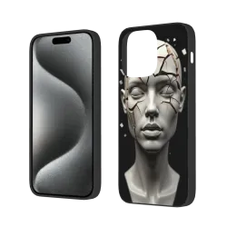 Coque pour iPhone 15/Pro/Max avec portrait abstrait noir et blanc de femme - okomall.com
