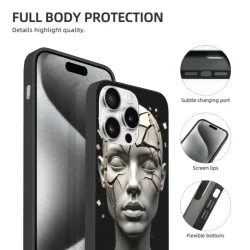 Coque pour iPhone 15/Pro/Max avec portrait abstrait noir et blanc de femme - okomall.com