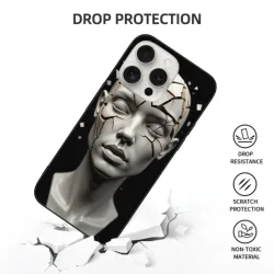 Coque pour iPhone 15/Pro/Max avec portrait abstrait noir et blanc de femme - okomall.com