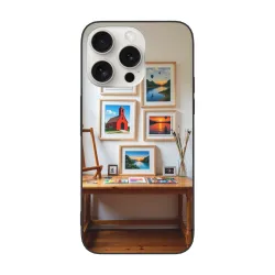 Coque pour iPhone 15/Pro/Max avec motif artistique de paysage - Maison chaleureuse | okomall