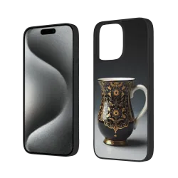iPhone 15/Pro/Max 金色花卉图案手机壳 - okomall.com