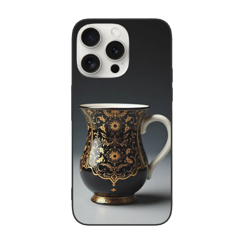 iPhone 15/Pro/Max Hülle mit goldener Blumenstruktur - okomall.com