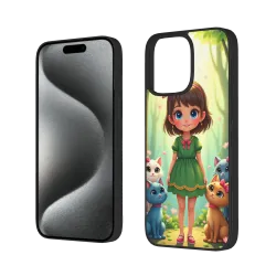 iPhone 15/15 Pro/15 Pro Max用 夢の森の少女モチーフのケース - okomall