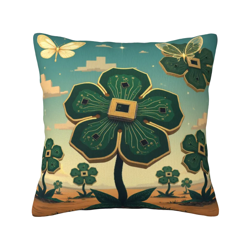 Copertura cuscino in peluche a tema Foresta Tecnologica - 18x18 pollici | Okomall