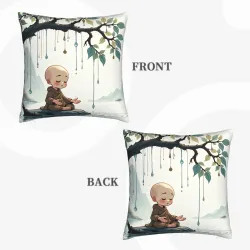 Housse de coussin en peluche Moine Zen - Okomall