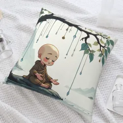Housse de coussin en peluche Moine Zen - Okomall