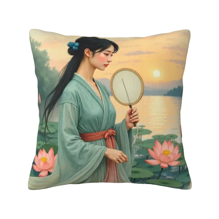 水墨美人抱枕套 - 18x18英寸 | Okomall