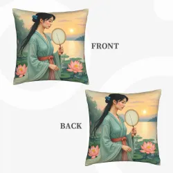 Coussin Décoratif Style Aquarelle "Belle en Encre" - 18x18 pouces | Okomall