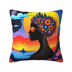 Funda de cojín de felpa con estampado abstracto de rostro - Okomall