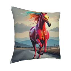 Housse de coussin en peluche avec motif de cheval galopant - Okomall