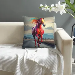 Housse de coussin en peluche avec motif de cheval galopant - Okomall