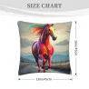 Housse de coussin en peluche avec motif de cheval galopant - Okomall