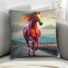 Housse de coussin en peluche avec motif de cheval galopant - Okomall