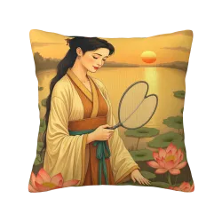Housse de coussin Fille dans un jardin zen - Okomall Maison Esthétique
