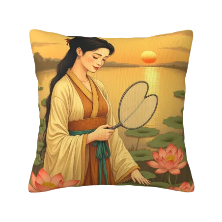 Funda de cojín con chica en jardín zen - Okomall Hogar Estético