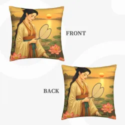 Housse de coussin Fille dans un jardin zen - Okomall Maison Esthétique