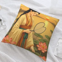 Housse de coussin Fille dans un jardin zen - Okomall Maison Esthétique