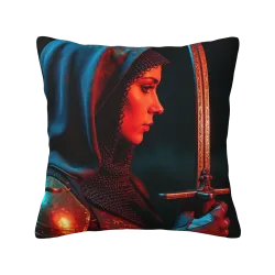 Housse de coussin en peluche avec portrait mystérieux de femme - Okomall