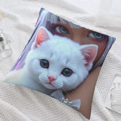 꿈의 고양이 털 인형 쿠션 커버 - Okomall