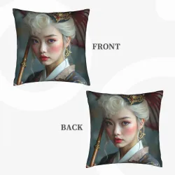 플러피 쿠션 커버 소녀 모티브 에스테틱 - Okomall