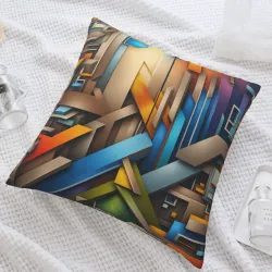抽象幾何毛絨抱枕套 - 18x18 英寸 | OKOMALL
