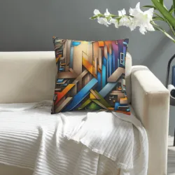 抽象幾何毛絨抱枕套 - 18x18 英寸 | OKOMALL