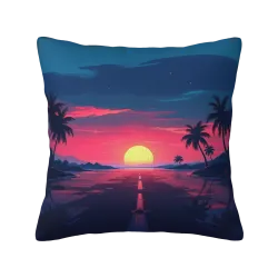 Housse de coussin en peluche avec coucher de soleil sur la plage - Okomall