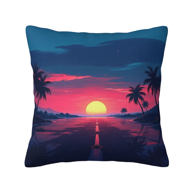 Funda de cojín de felpa con vista al atardecer en la playa - Okomall