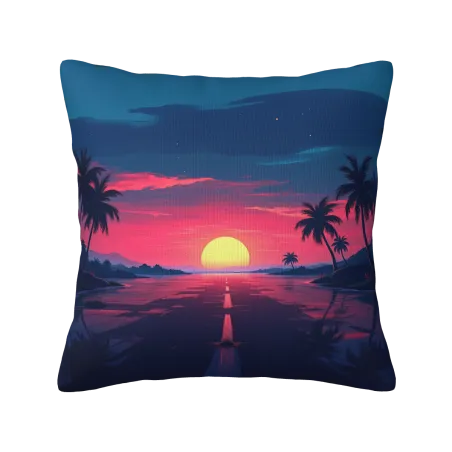 Funda de cojín de felpa con vista al atardecer en la playa - Okomall