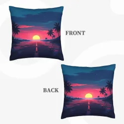 Copri cuscino in peluche con tramonto sulla spiaggia - Okomall