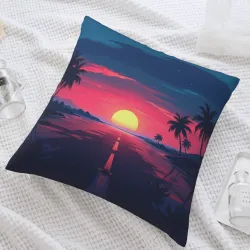 Funda de cojín de felpa con vista al atardecer en la playa - Okomall