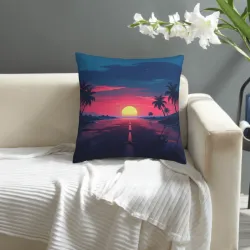 Funda de cojín de felpa con vista al atardecer en la playa - Okomall