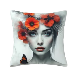 Housse de coussin en peluche avec portrait féminin de rêve - Okomall