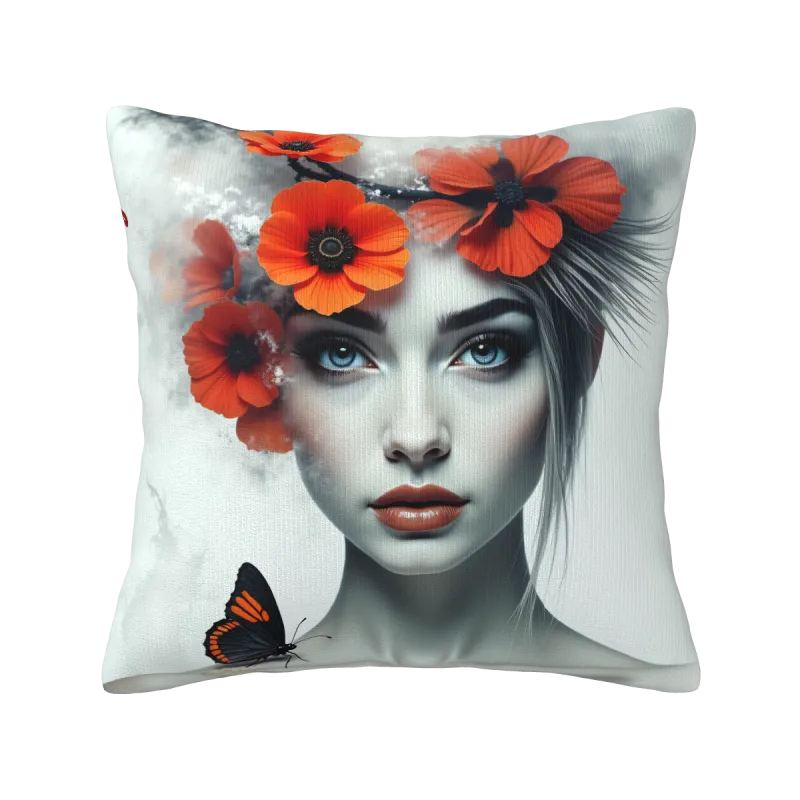Copri-cuscino in peluche con ritratto femminile da sogno - Okomall