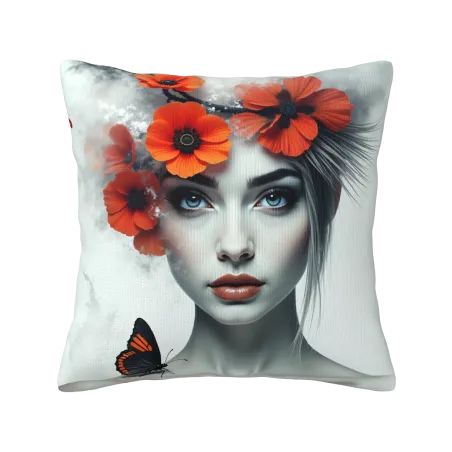 Housse de coussin en peluche avec portrait féminin de rêve - Okomall