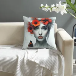 Housse de coussin en peluche avec portrait féminin de rêve - Okomall