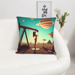 Retro-Futuristic Plush Pillow Cover - Desert Stargazing | OKOMALL