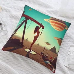 Retro-Futuristic Plush Pillow Cover - Desert Stargazing | OKOMALL