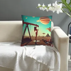 Retro-Futuristic Plush Pillow Cover - Desert Stargazing | OKOMALL
