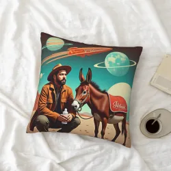 Housse de coussin en peluche à motif denim rétro - Okomall