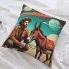 Housse de coussin en peluche à motif denim rétro - Okomall