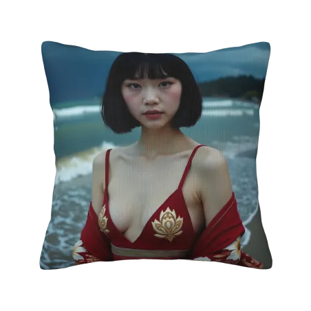Funda de Almohada de Peluche con Niña en la Playa Estética - Okomall