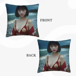 Funda de Almohada de Peluche con Niña en la Playa Estética - Okomall