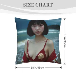 唯美海灘少女毛絨抱枕套 - Okomall