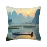 山水漁舟毛絨抱枕套 - Okomall