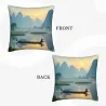 Housse de coussin en peluche avec paysage de montagne et barque de pêche - Okomall